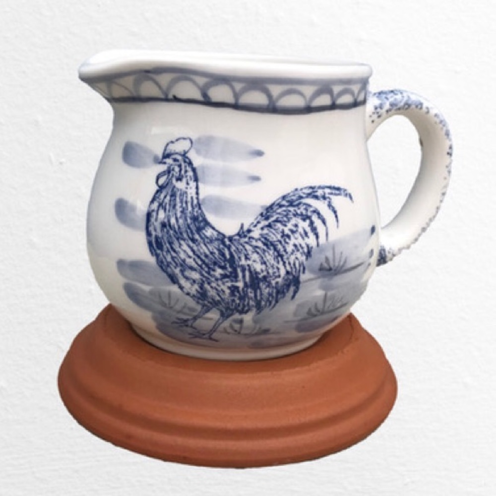 Vintage Blue & White Painted Rooster Creamer
